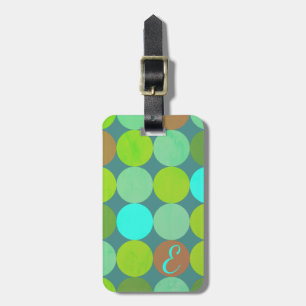 Lime Green Teal Turquoise & Rust Circles Monogram Luggage Tag