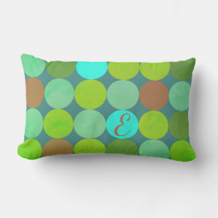 Lime Green Teal Turquoise & Rust Circles Monogram Lumbar Cushion