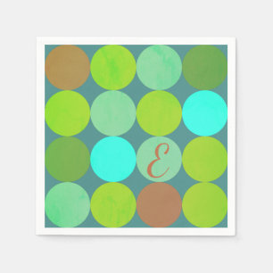 Lime Green Teal Turquoise & Rust Circles Monogram Napkin