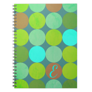 Lime Green Teal Turquoise & Rust Circles Monogram Notebook