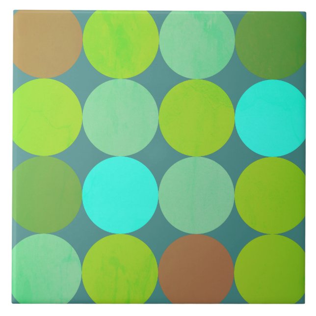Lime Green Teal Turquoise & Rust Circles Tile (Front)