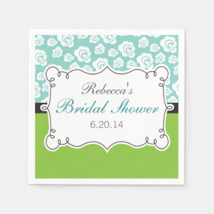 Lime Green & Teal, White Flowers, Bridal Shower Napkin