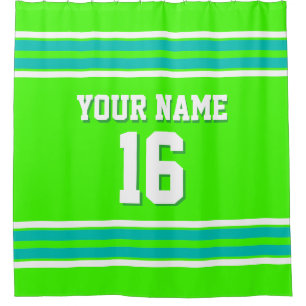 Lime Green Teal White Stripes Sports Jersey Shower Curtain