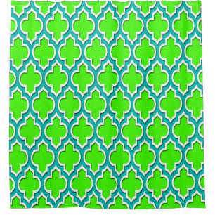 Lime Green Teal White XL Moroccan #4DS Shower Curtain