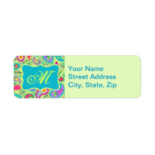 Lime Green Turquoise Modern Paisley Monogram