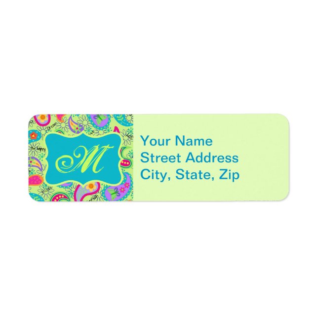 Lime Green Turquoise Modern Paisley Monogram (Front)