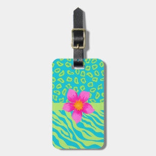 Lime Green & Turquoise Zebra & Cheetah Pink Flower Luggage Tag