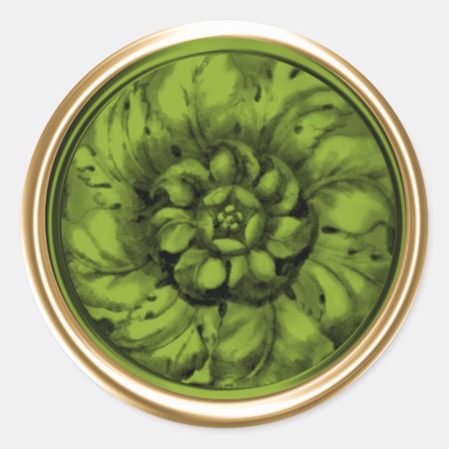 Lime Green Vintage Baroque Embossed Look Seal (Front)