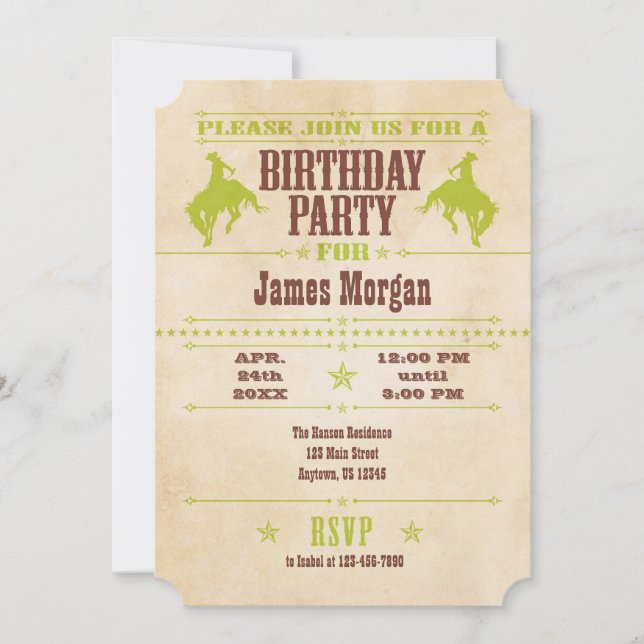 Lime Green Vintage Cowboy Birthday Invitation (Front)