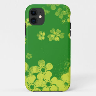 Lime green vintage floral pattern iPhone 11 case