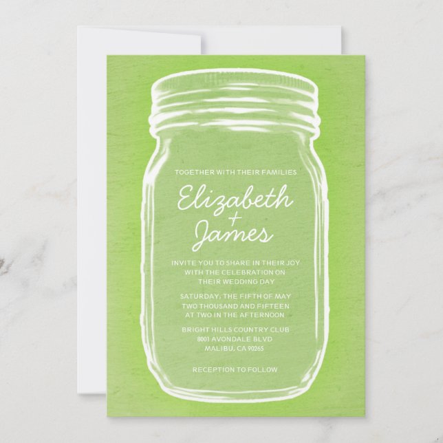 Lime Green Vintage Mason Jar Wedding Invitations (Front)
