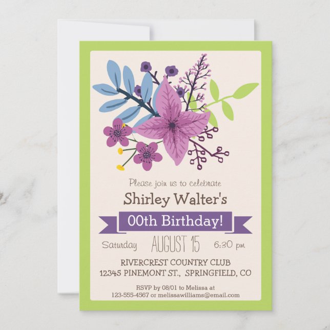 Lime Green & Violet Purple Adult Birthday Party Invitation (Front)