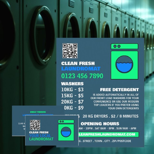 Lime Green Washer, Laundromat, Cleaning Service Flyer (Creator Uploaded)
