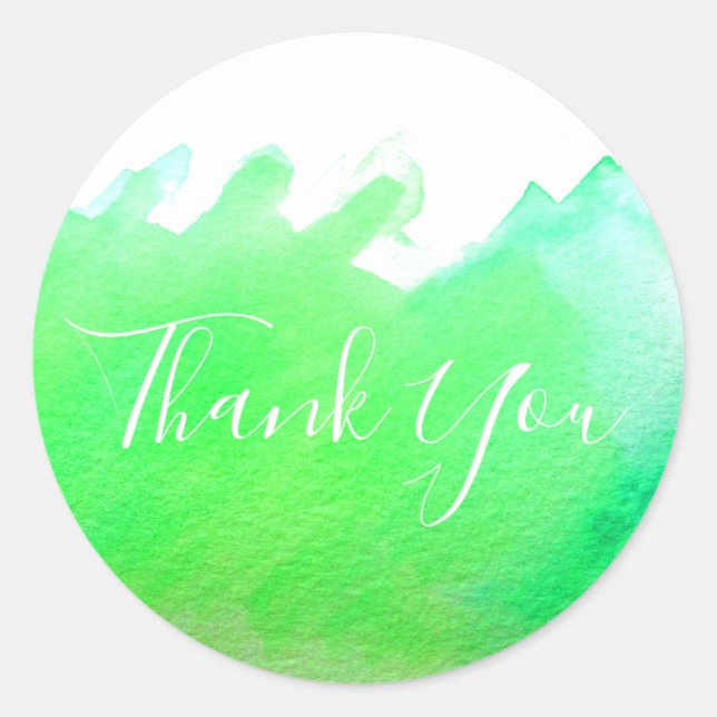 Lime green Watercolor art Thank You Classic Round Sticker (Front)