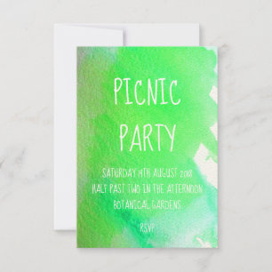 Lime green watercolor modern picnic party invitation