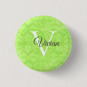 Lime Green Watercolor Monogram Name 3 Cm Round Badge