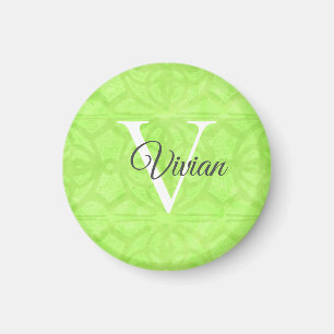 Lime Green Watercolor Monogram Name Magnet