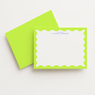 Lime Green Wavy Frame Note Card with Cobalt Text