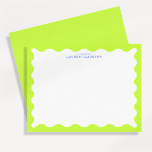 Lime Green Wavy Frame Note Card with Cobalt Text