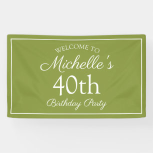 Lime Green White 40th Birthday Party Banner