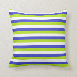 Lime Green, White and Blue Stripes Cushion
