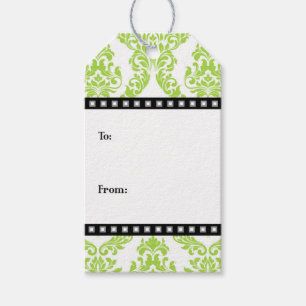 Lime Green White Black Damask Gift Tags