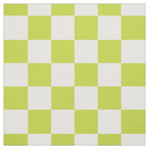 Lime Green White Chequered Chequerboard Pattern Fabric