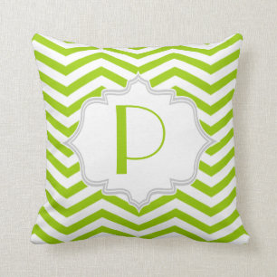Lime green, white chevron zigzag pattern cushion