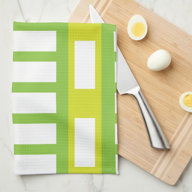 Lime Green White Colour Modern Stripe Tea Towel (Quarter Fold)