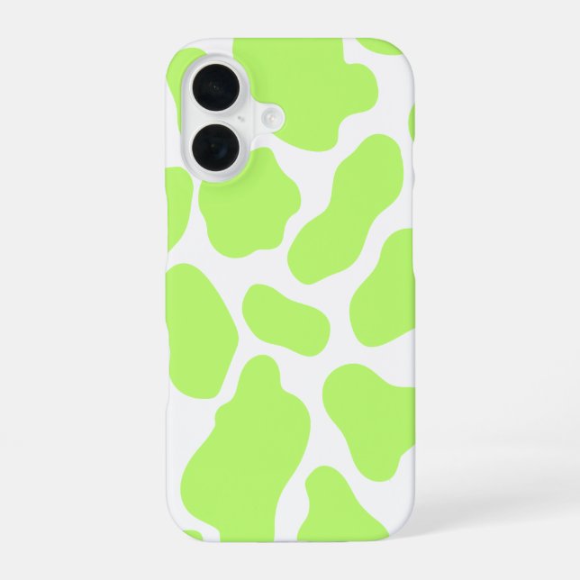 Lime Green & White Cow Print iPhone 16 Case (Back)