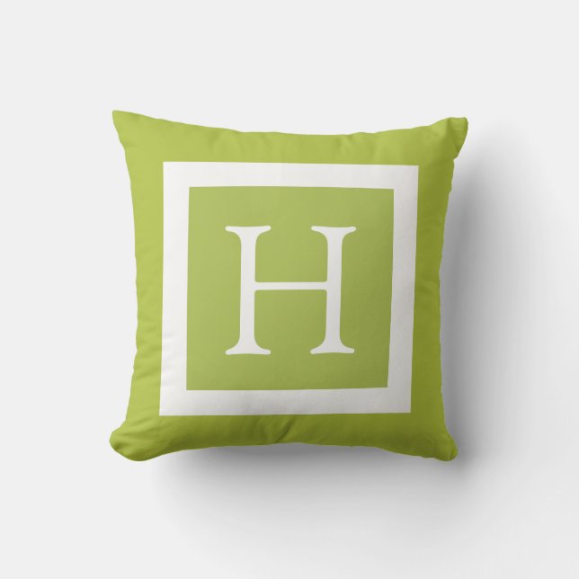Lime Green White Custom Monogram Cushion (Front)