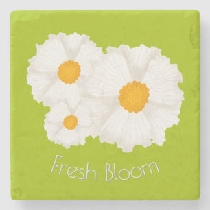 Lime Green White Floral Marble Stone Coaster