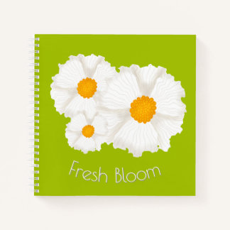 Lime Green White Floral Spiral Notebook