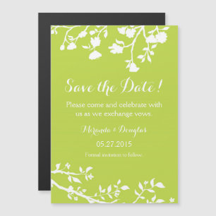 Lime Green White Flower Save The Date Magnet