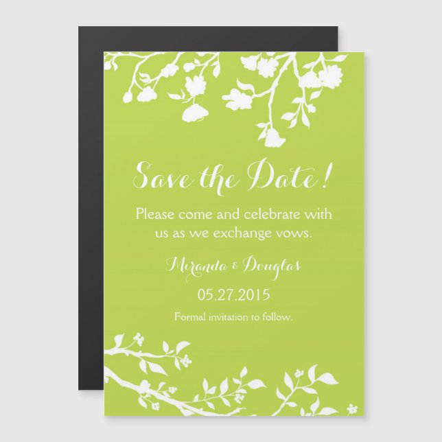 Lime Green White Flower Save The Date Magnet (Front/Back)