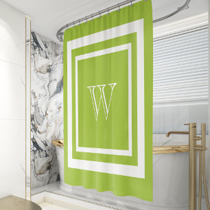 Lime Green White Framed Monogram Shower Curtain