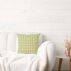 Lime Green White Gingham Plaid Chequered Pattern  Cushion