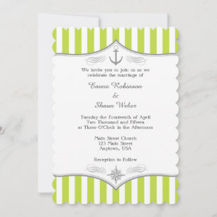 Lime Green White Grey Nautical Wedding Invitation