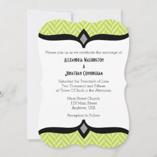Lime Green White Herringbone Wedding Invitation