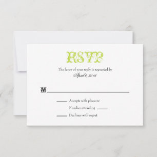 Lime Green White Plain Simple Wedding RSVP Cards