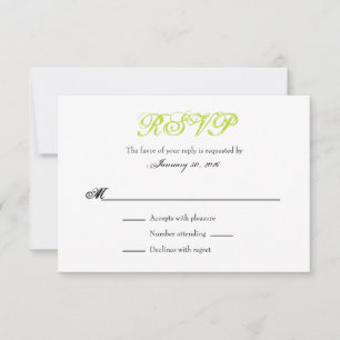 Lime Green White Plain Simple Wedding RSVP Cards