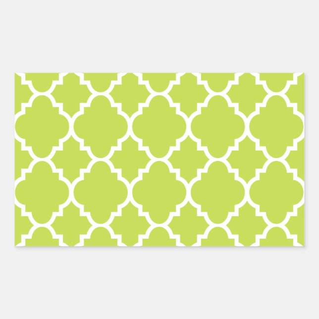 Lime Green White Quatrefoil Moroccan Pattern Rectangular Sticker (Front)