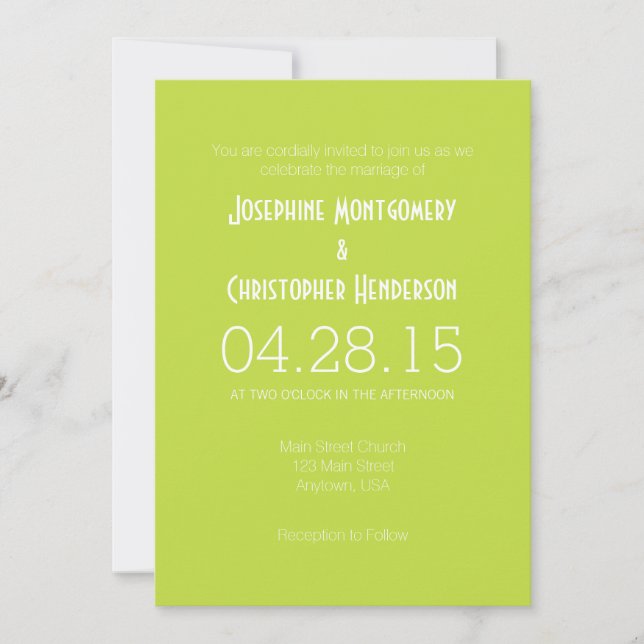 Lime Green White Simple Modern Wedding Invitation (Front)