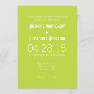 Lime Green White Simple Modern Wedding Invitation