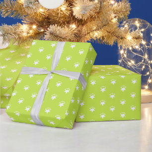 Lime green white Snow Stars gift Wrapping Paper