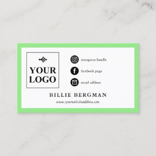 Lime Green White Social Media  Business Card
