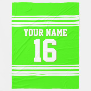 Lime Green White Sports Jersey Fleece Blanket