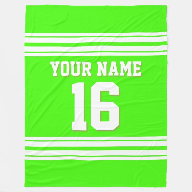 Lime Green White Sports Jersey Fleece Blanket (Front)