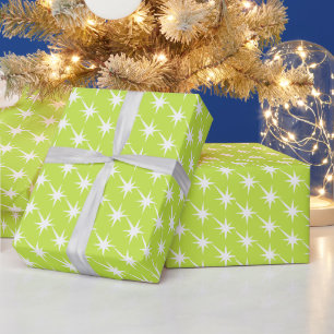 Lime Green white Stars, Snowflakes pattern gift Wrapping Paper