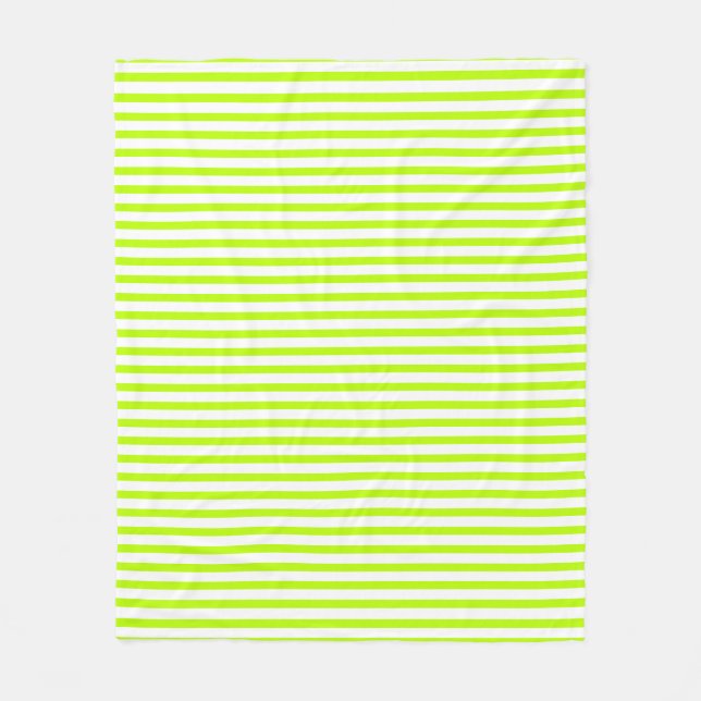 Lime Green White Stripes pattern Fleece Blanket (Front)